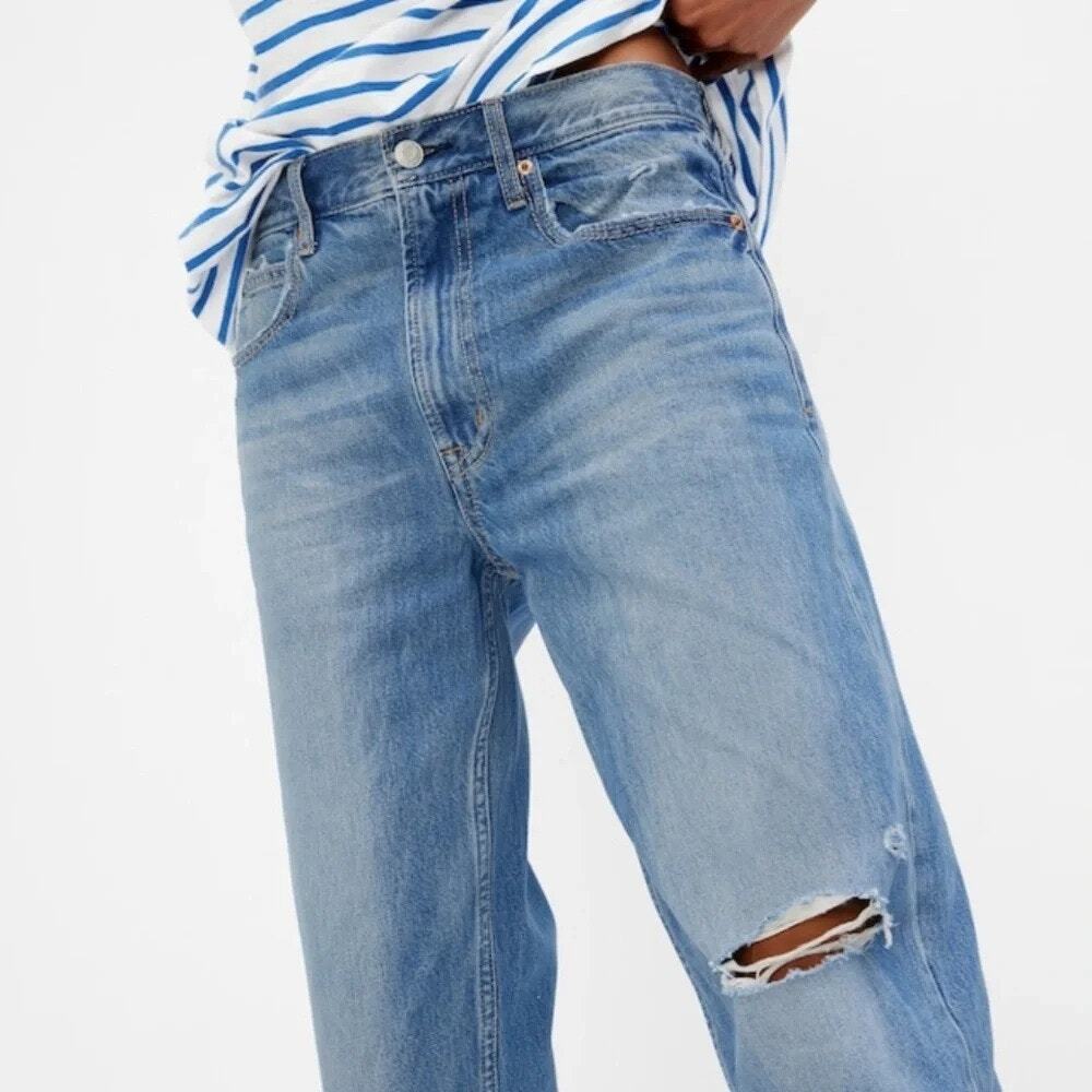 GAP Barrel Blue Medium Wash Washwell Cotton High Rise Pleated Jeans 28S